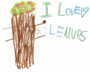 Children's art drawing saying I love lemurs