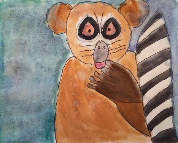 Child's lemur watercolor painting