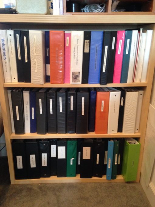 Bookshelf full of binders