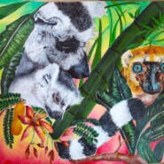 "Red Lemur alert" |
Acrylic painting |
Artist: Christiana Zebedee